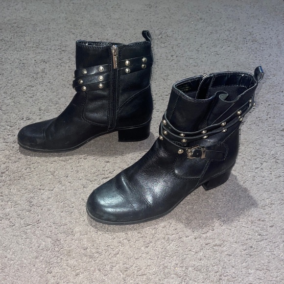 Ladies black leather biker boots - Picture 2 of 7